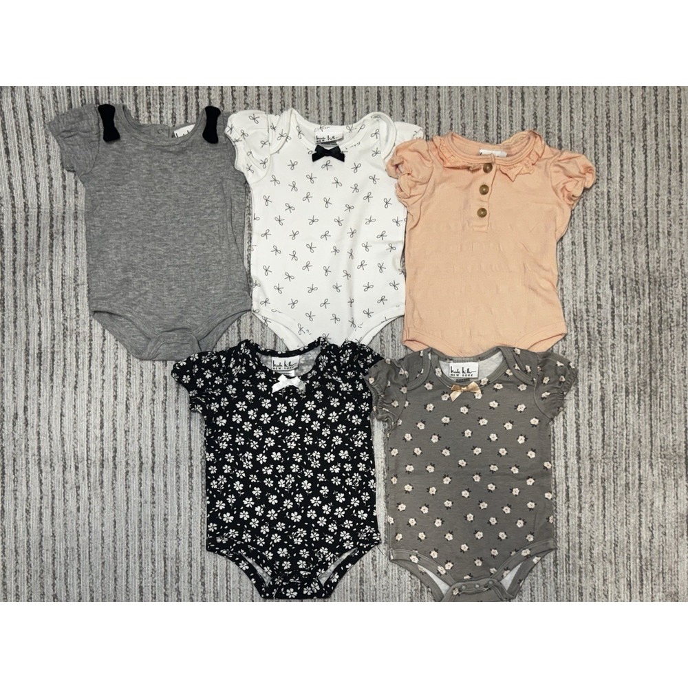 Baby Girl Lot 3-6 Months Nicole Miller Floral Neutral Bodysuits 5 Pc